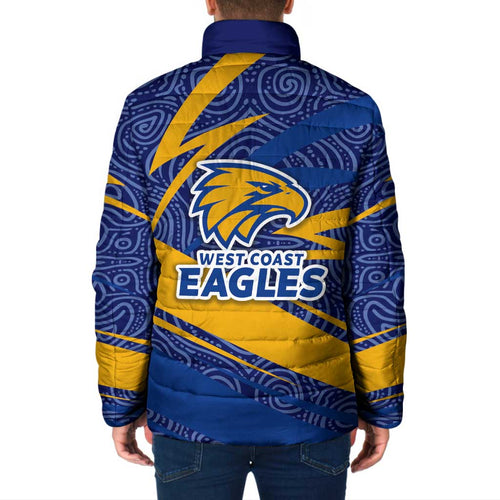West Coast Eagles Australian Football Padded Jacket Fierce Eagle Mascot With Indigenous Pattern Art