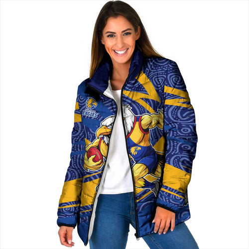West Coast Eagles Australian Football Padded Jacket Fierce Eagle Mascot With Indigenous Pattern Art