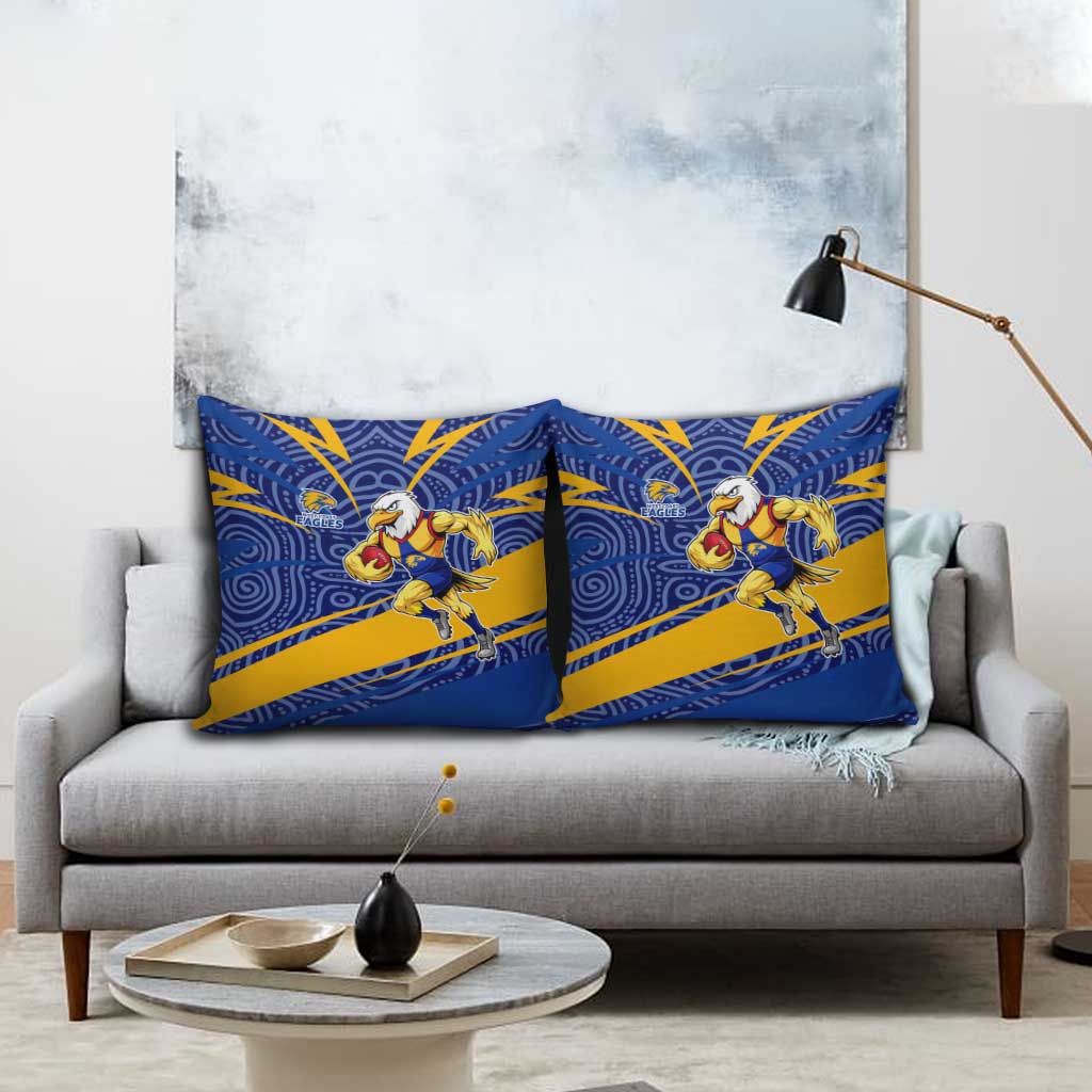 West Coast Eagles Australian Football Pillow Cover Fierce Eagle Mascot With Indigenous Pattern Art