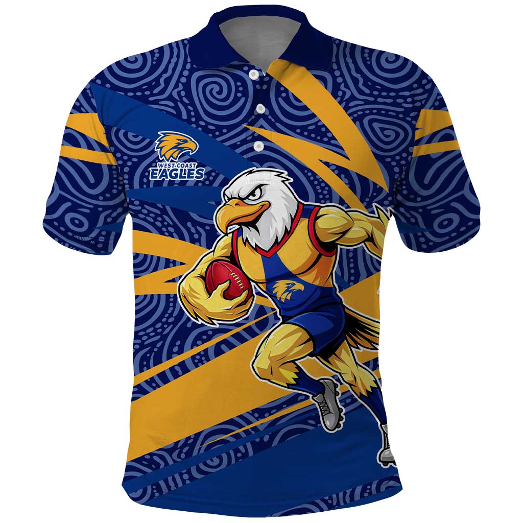 West Coast Eagles Australian Football Polo Shirt Fierce Eagle Mascot With Indigenous Pattern Art