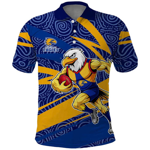 West Coast Eagles Australian Football Polo Shirt Fierce Eagle Mascot With Indigenous Pattern Art