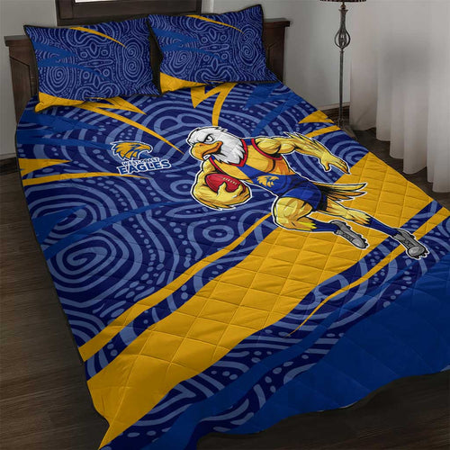 West Coast Eagles Australian Football Quilt Bed Set Fierce Eagle Mascot With Indigenous Pattern Art
