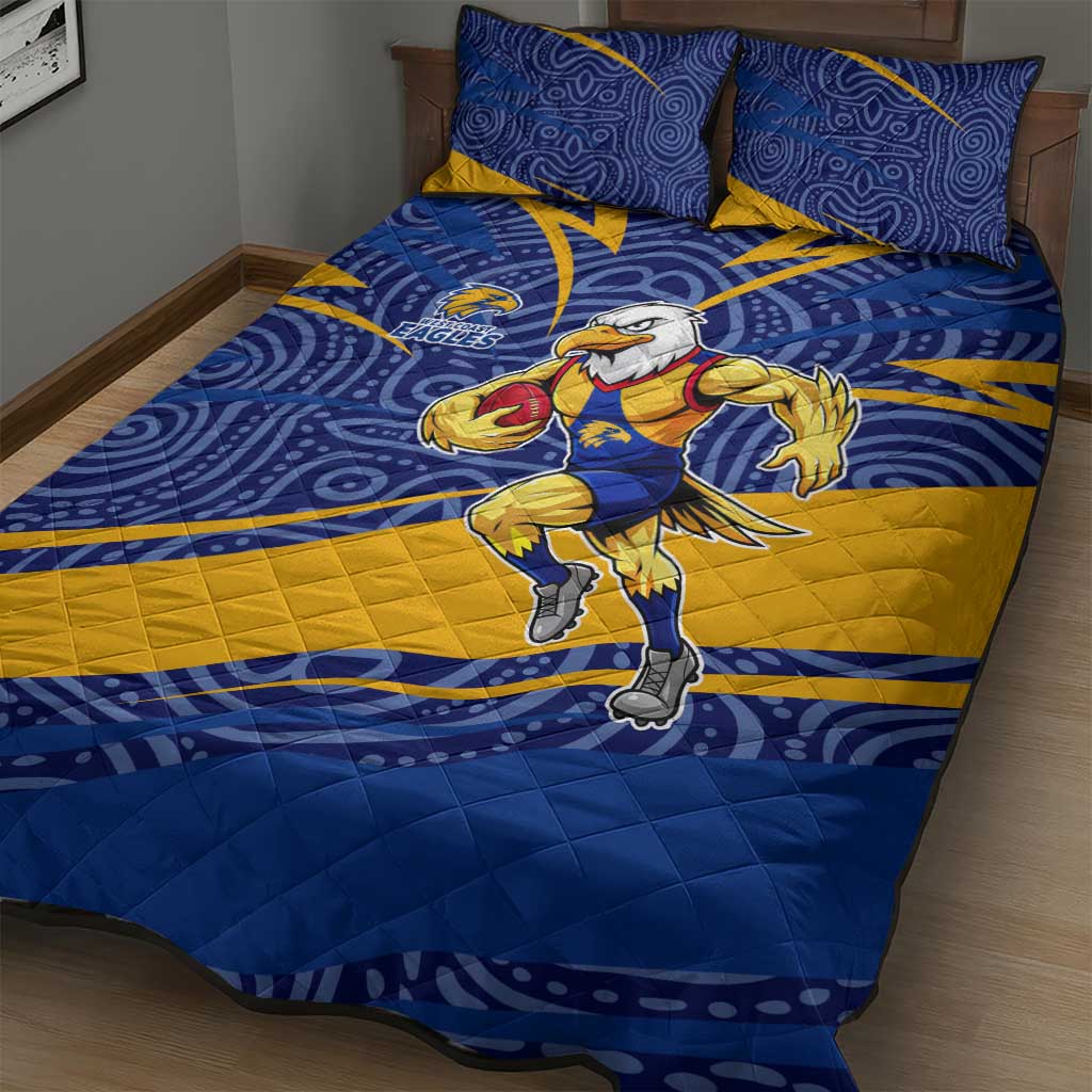 West Coast Eagles Australian Football Quilt Bed Set Fierce Eagle Mascot With Indigenous Pattern Art