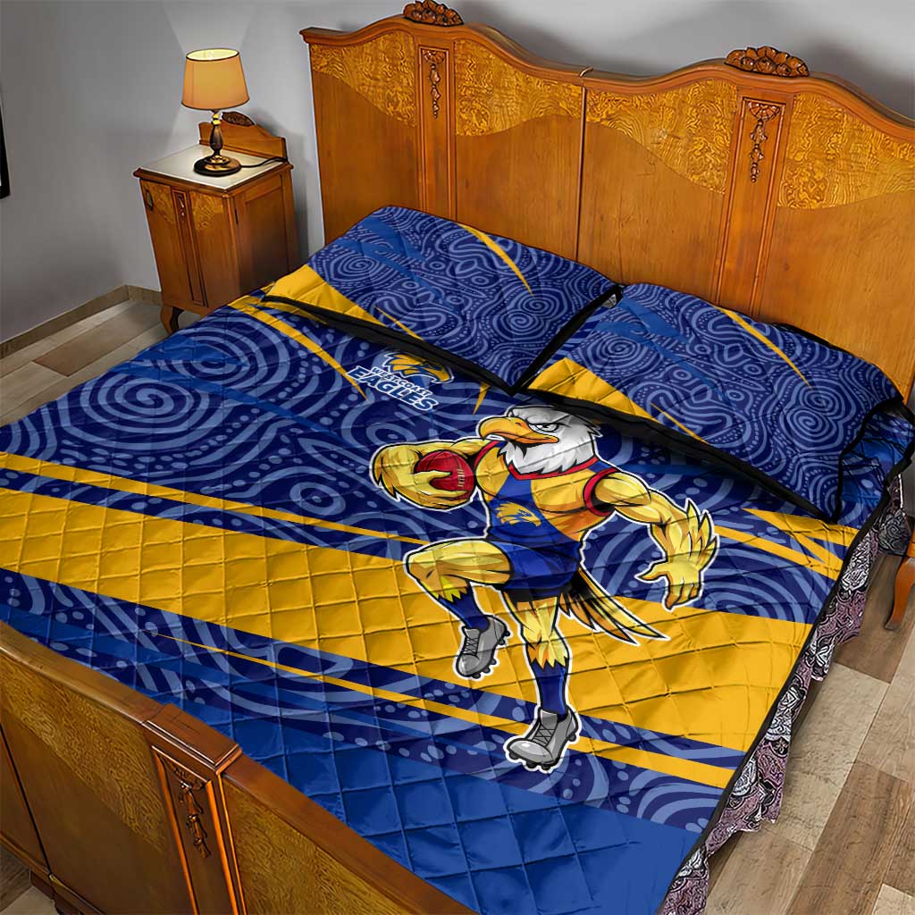 West Coast Eagles Australian Football Quilt Bed Set Fierce Eagle Mascot With Indigenous Pattern Art