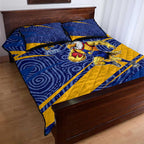 West Coast Eagles Australian Football Quilt Bed Set Fierce Eagle Mascot With Indigenous Pattern Art