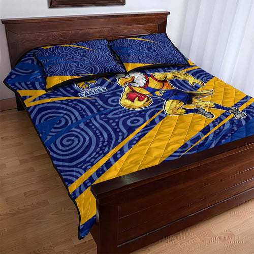 West Coast Eagles Australian Football Quilt Bed Set Fierce Eagle Mascot With Indigenous Pattern Art