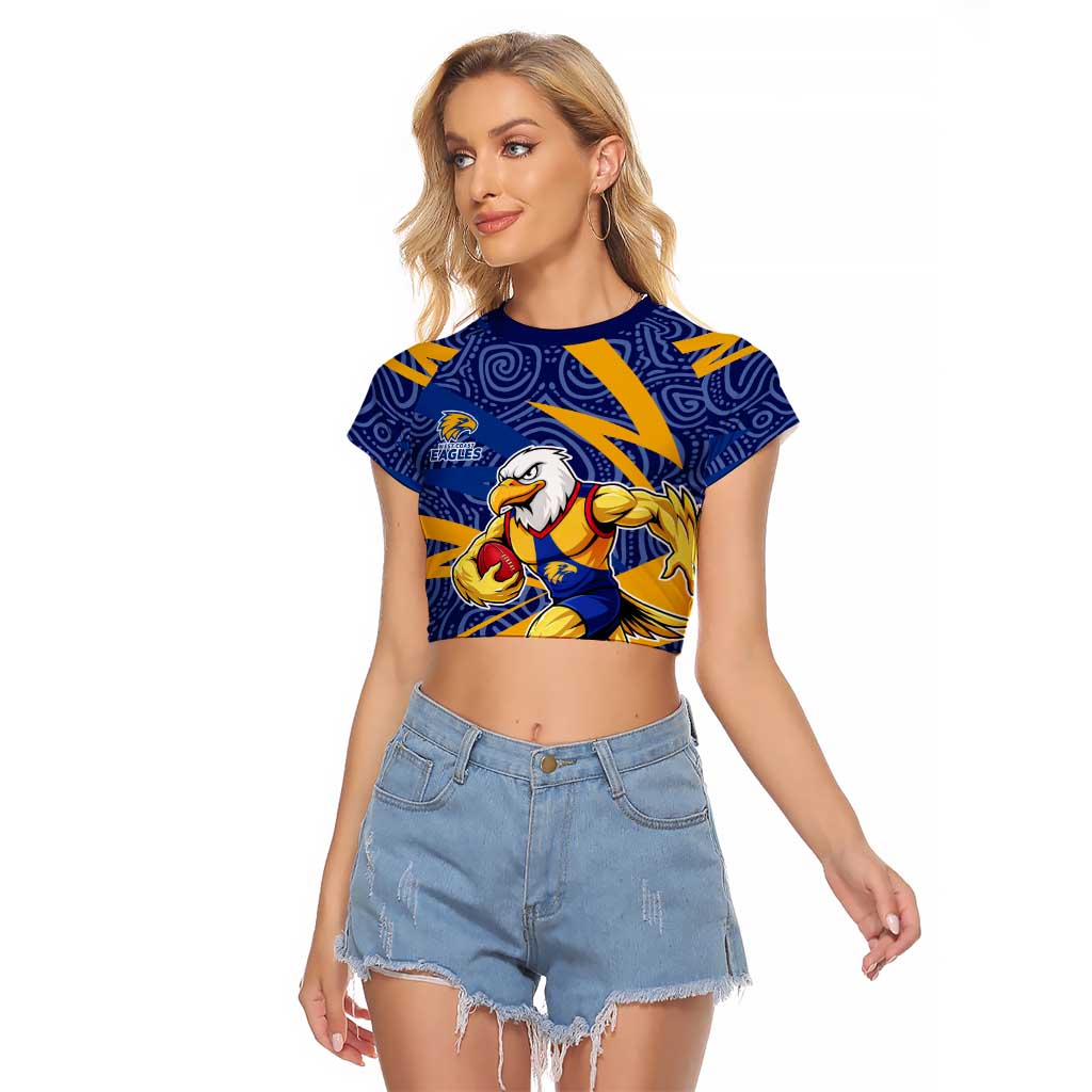 West Coast Eagles Australian Football Raglan Cropped T Shirt Fierce Eagle Mascot With Indigenous Pattern Art