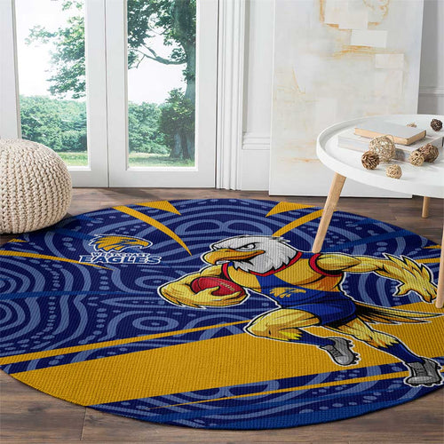 West Coast Eagles Australian Football Round Carpet Fierce Eagle Mascot With Indigenous Pattern Art