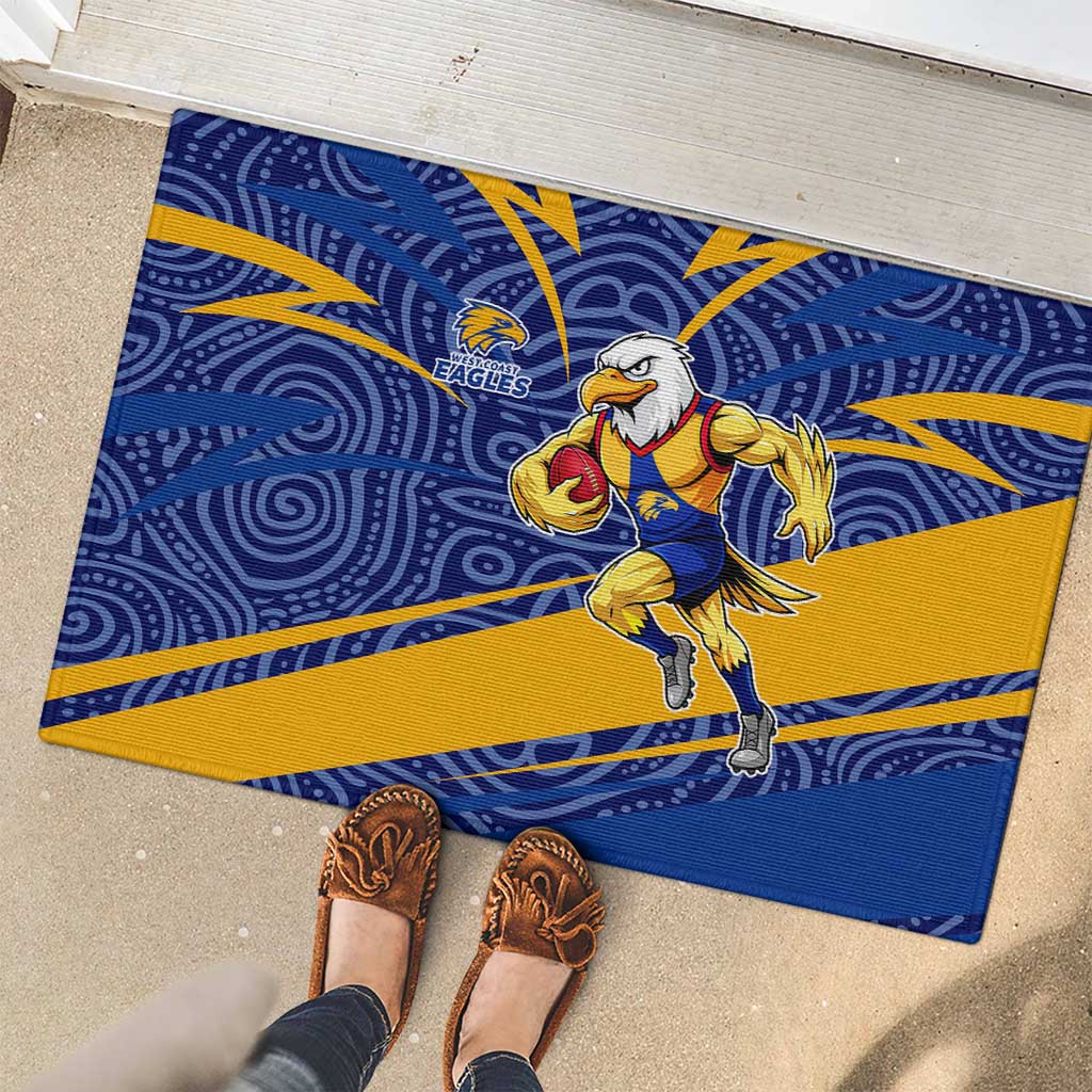 West Coast Eagles Australian Football Rubber Doormat Fierce Eagle Mascot With Indigenous Pattern Art