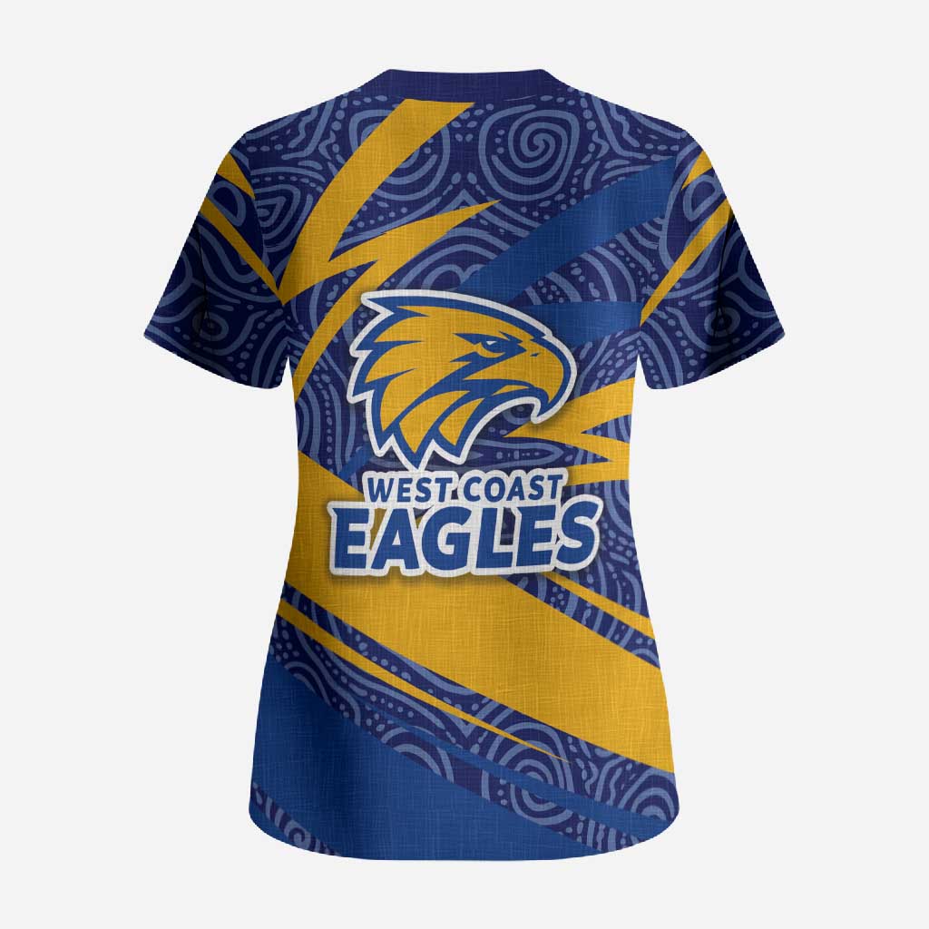 West Coast Eagles Australian Football Scrub Top Fierce Eagle Mascot With Indigenous Pattern Art