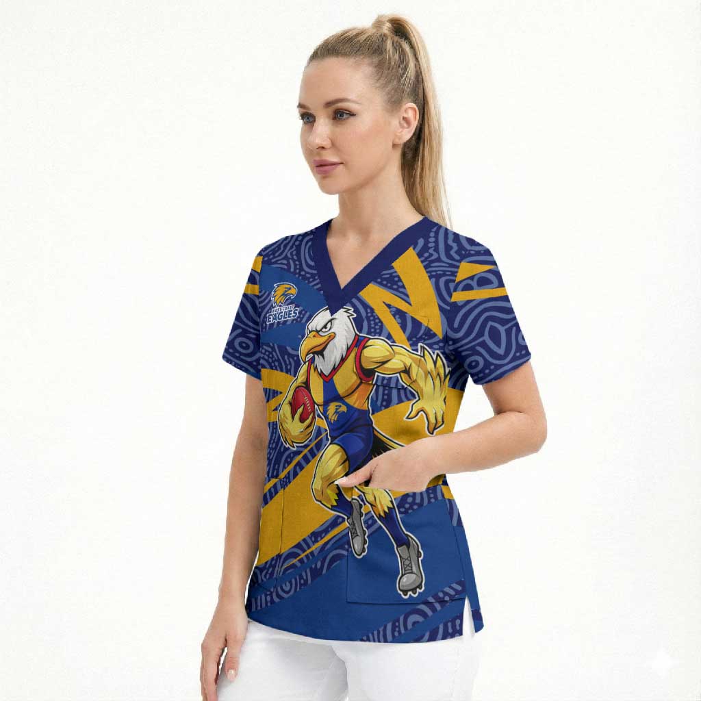 West Coast Eagles Australian Football Scrub Top Fierce Eagle Mascot With Indigenous Pattern Art