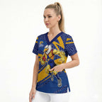 West Coast Eagles Australian Football Scrub Top Fierce Eagle Mascot With Indigenous Pattern Art