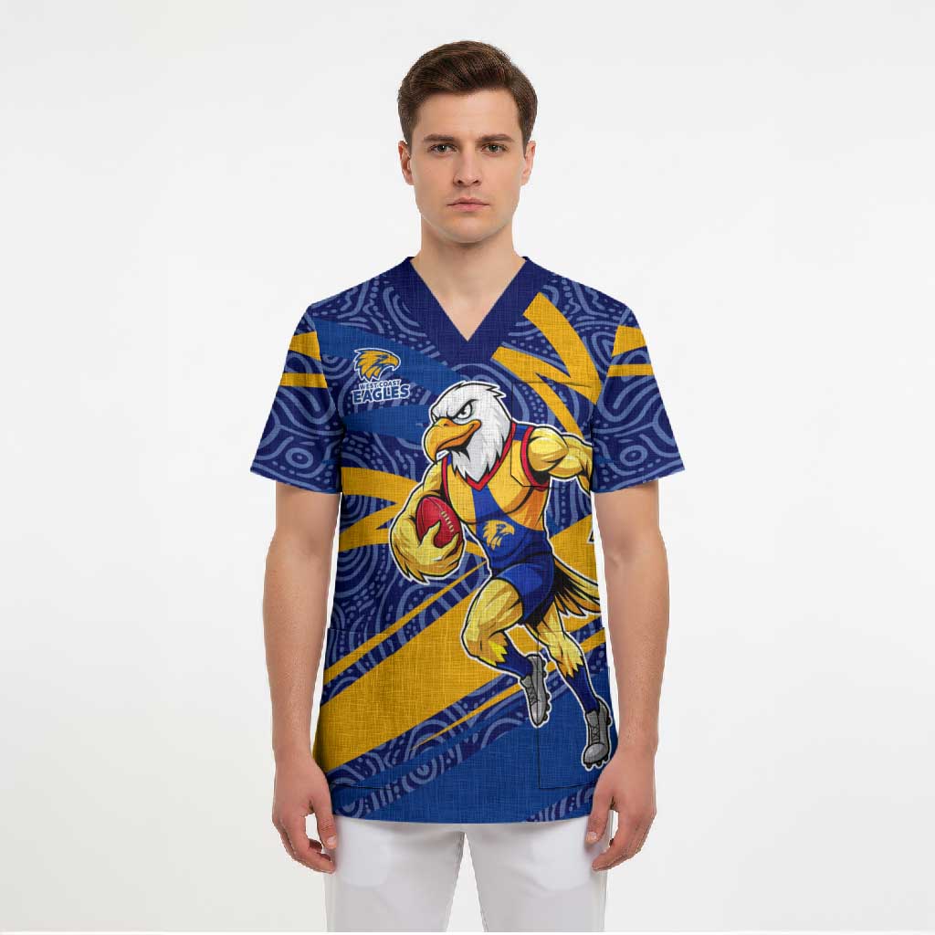West Coast Eagles Australian Football Scrub Top Fierce Eagle Mascot With Indigenous Pattern Art