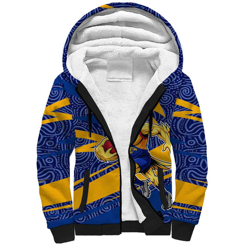 West Coast Eagles Australian Football Sherpa Hoodie Fierce Eagle Mascot With Indigenous Pattern Art
