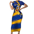 West Coast Eagles Australian Football Short Sleeve Bodycon Dress Fierce Eagle Mascot With Indigenous Pattern Art
