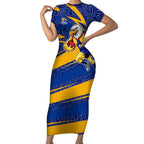 West Coast Eagles Australian Football Short Sleeve Bodycon Dress Fierce Eagle Mascot With Indigenous Pattern Art