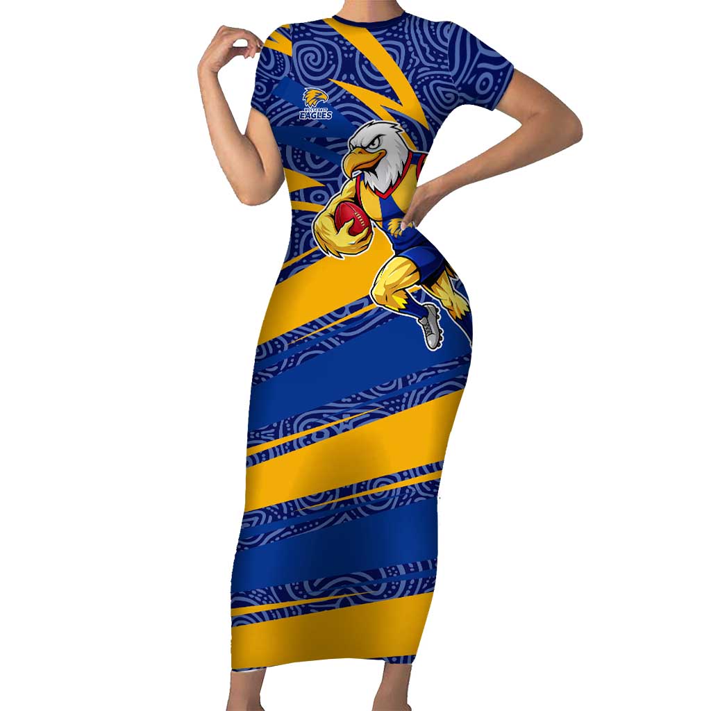West Coast Eagles Australian Football Short Sleeve Bodycon Dress Fierce Eagle Mascot With Indigenous Pattern Art