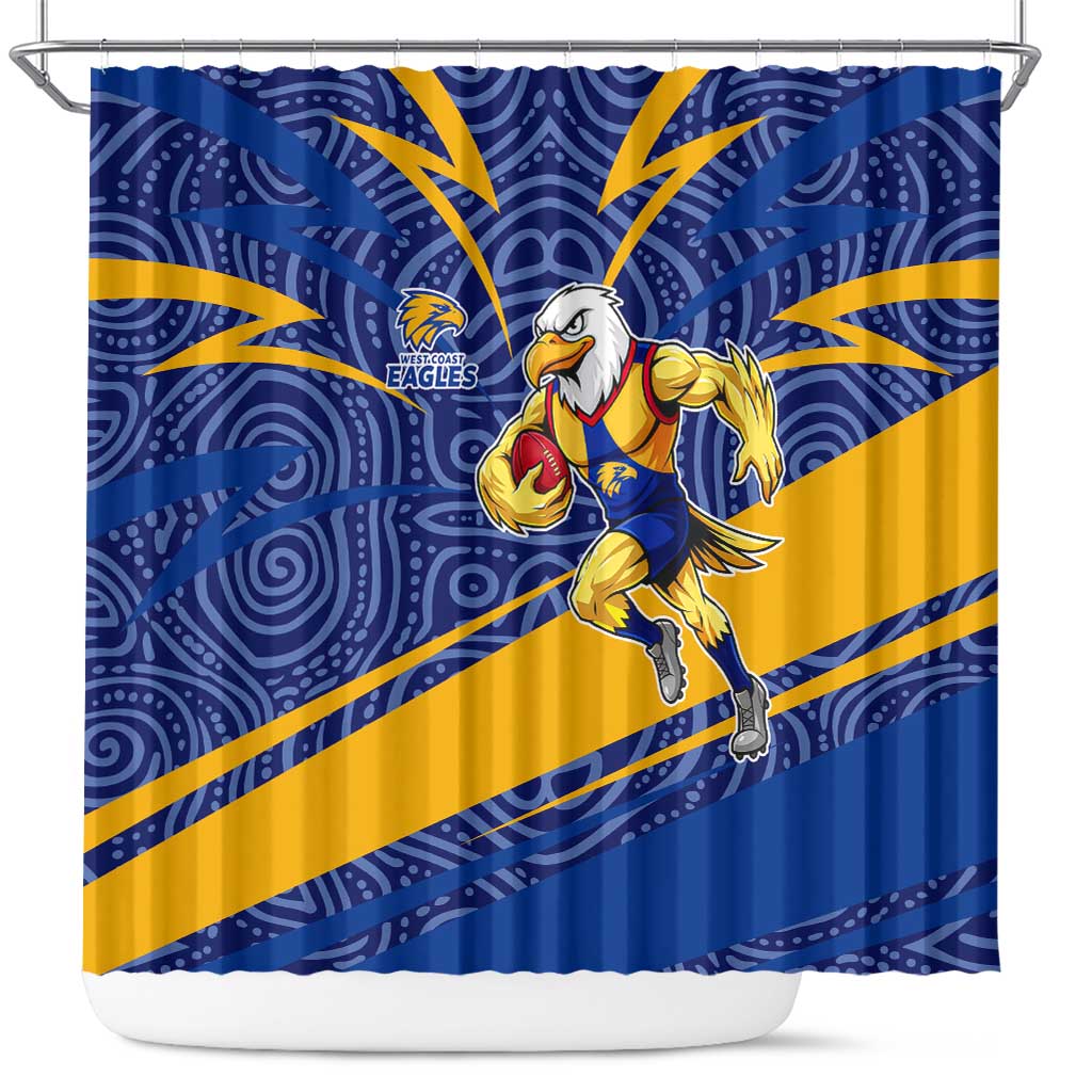 West Coast Eagles Australian Football Shower Curtain Fierce Eagle Mascot With Indigenous Pattern Art