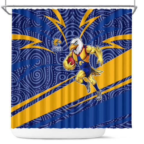 West Coast Eagles Australian Football Shower Curtain Fierce Eagle Mascot With Indigenous Pattern Art