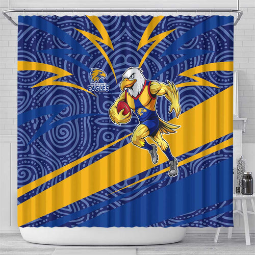 West Coast Eagles Australian Football Shower Curtain Fierce Eagle Mascot With Indigenous Pattern Art