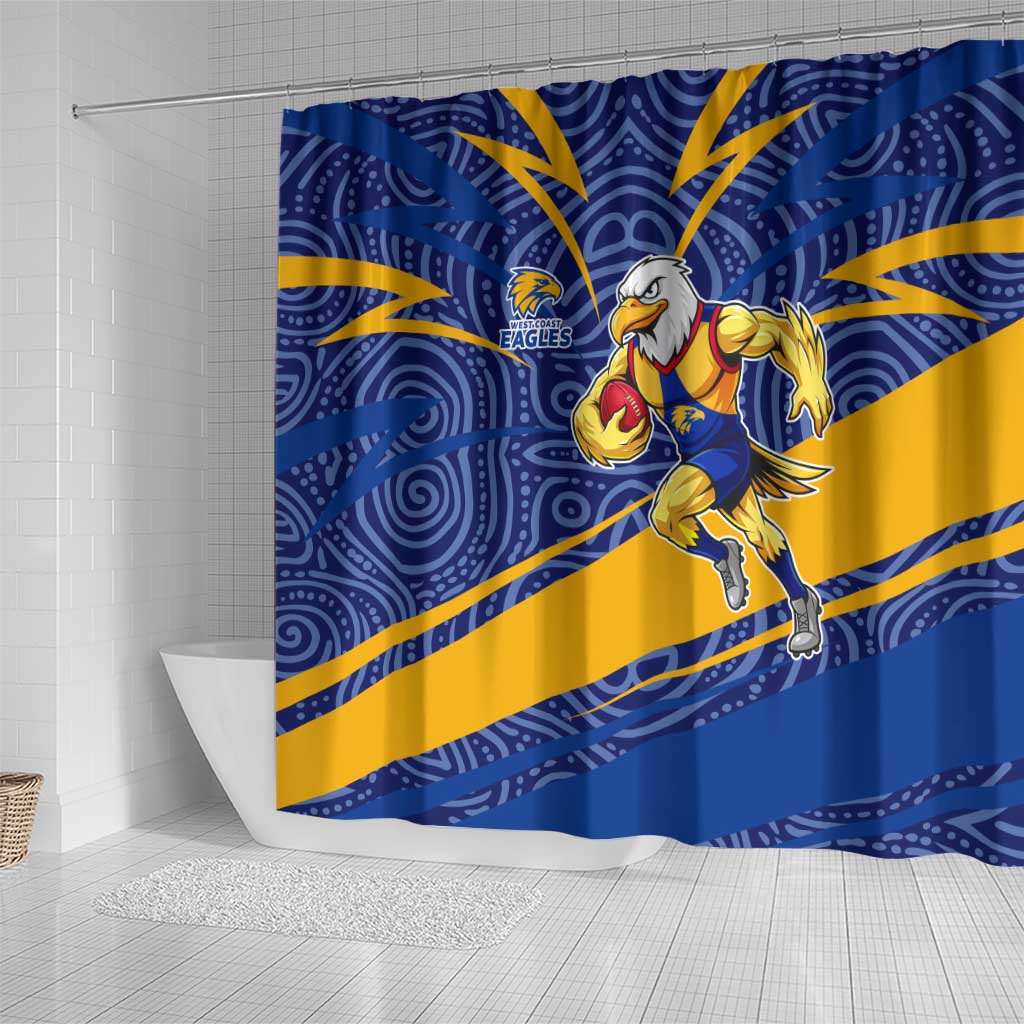 West Coast Eagles Australian Football Shower Curtain Fierce Eagle Mascot With Indigenous Pattern Art