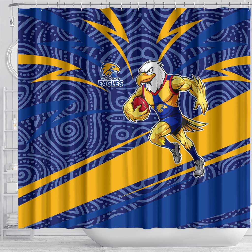 West Coast Eagles Australian Football Shower Curtain Fierce Eagle Mascot With Indigenous Pattern Art