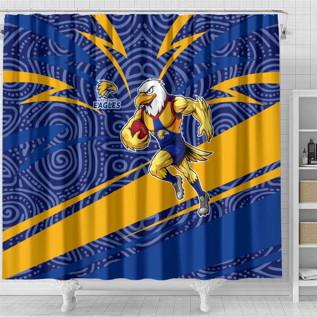 West Coast Eagles Australian Football Shower Curtain Fierce Eagle Mascot With Indigenous Pattern Art