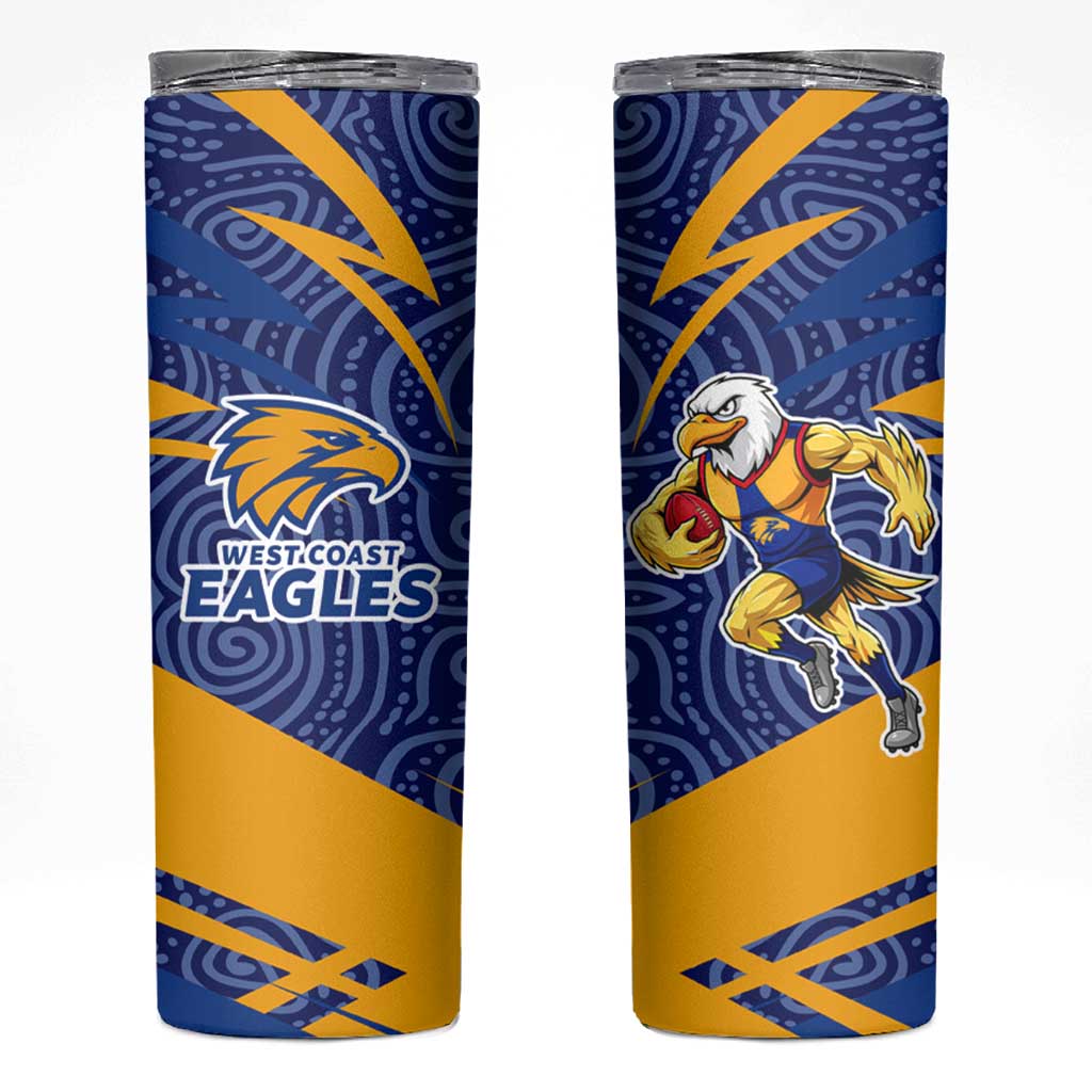 West Coast Eagles Australian Football Skinny Tumbler Fierce Eagle Mascot With Indigenous Pattern Art