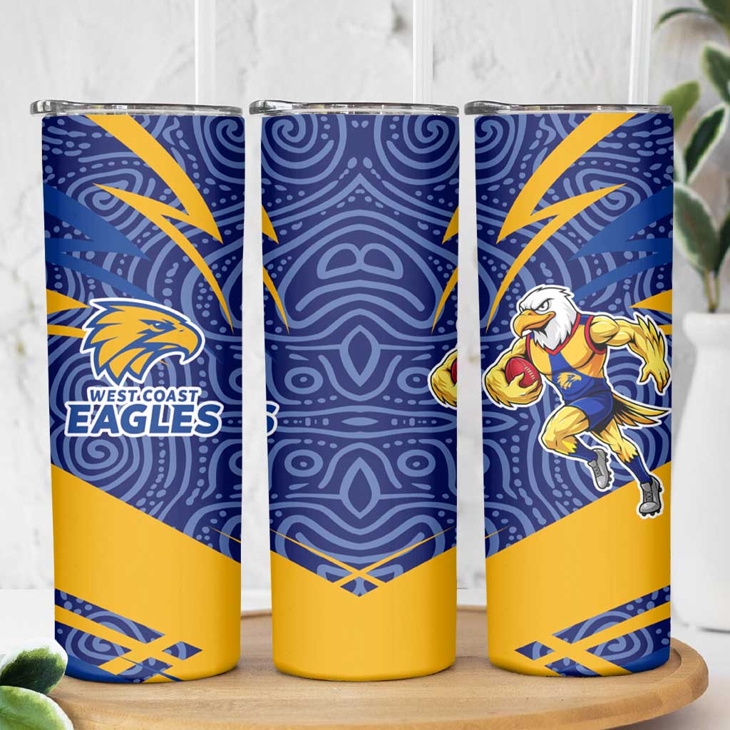 West Coast Eagles Australian Football Skinny Tumbler Fierce Eagle Mascot With Indigenous Pattern Art