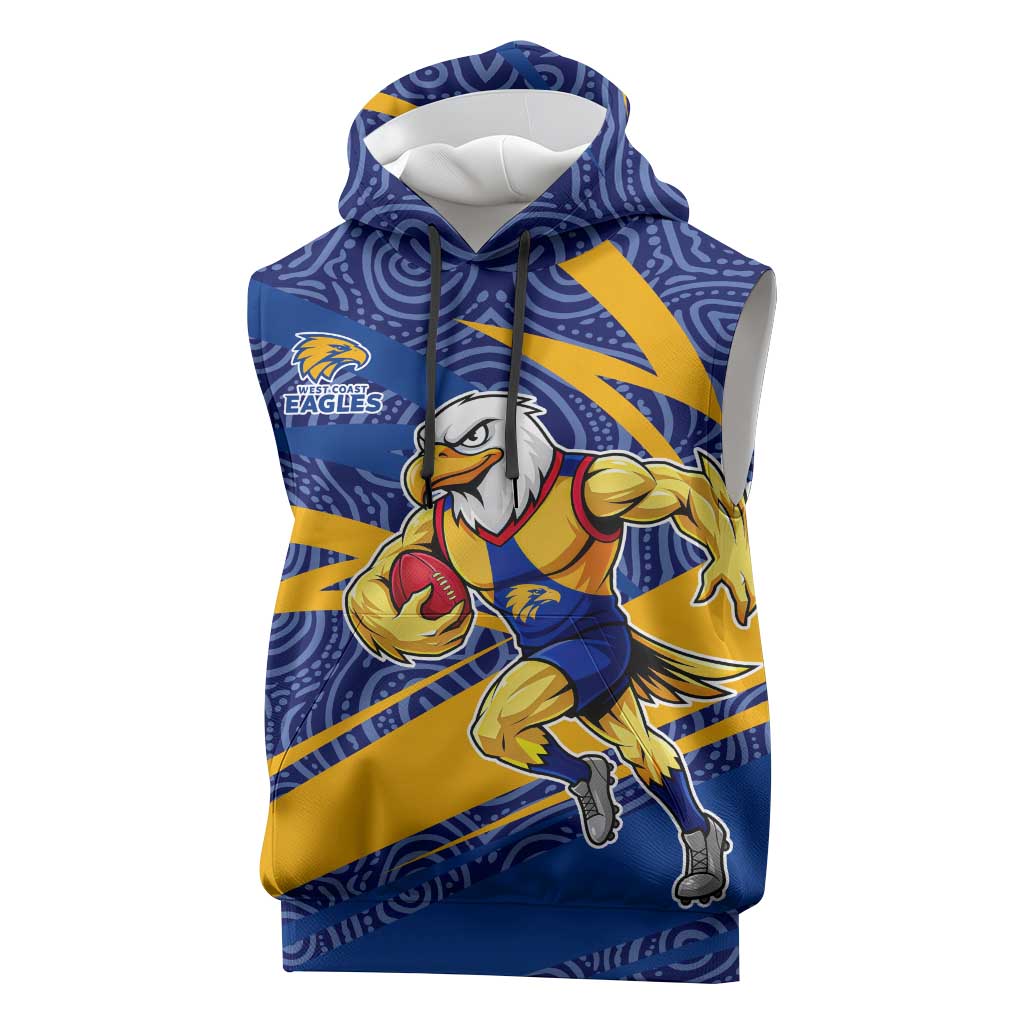 West Coast Eagles Australian Football Sleeveless Hoodie Fierce Eagle Mascot With Indigenous Pattern Art