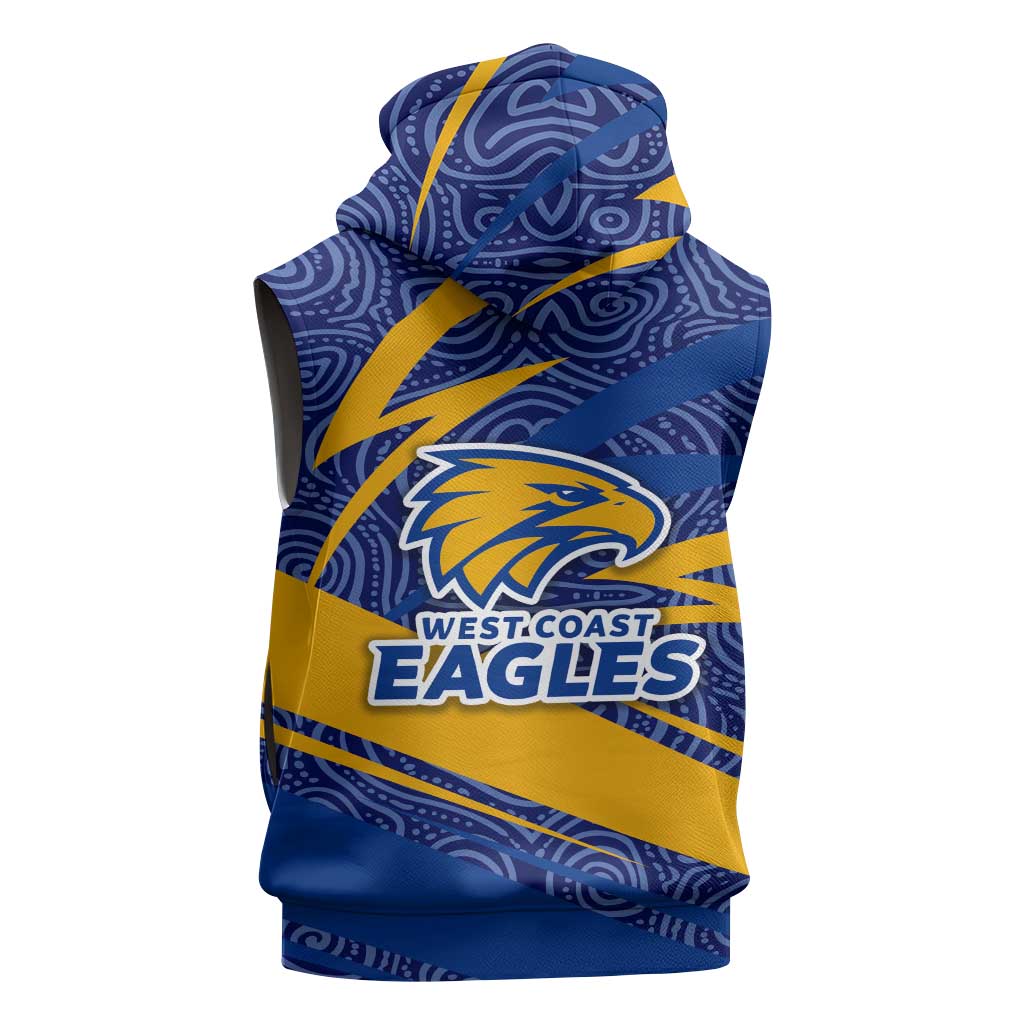 West Coast Eagles Australian Football Sleeveless Hoodie Fierce Eagle Mascot With Indigenous Pattern Art