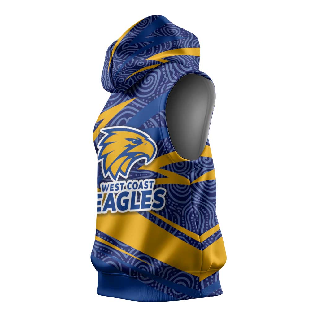 West Coast Eagles Australian Football Sleeveless Hoodie Fierce Eagle Mascot With Indigenous Pattern Art