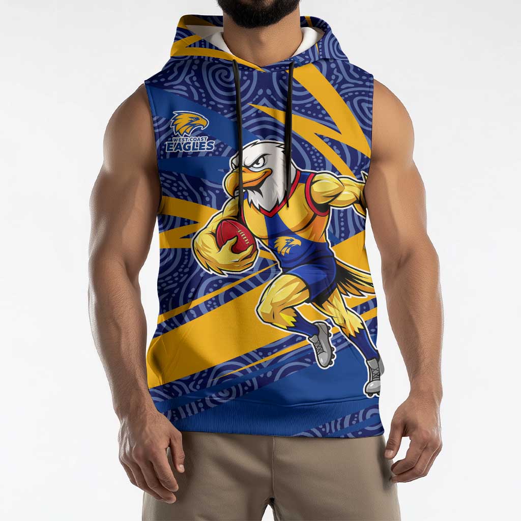West Coast Eagles Australian Football Sleeveless Hoodie Fierce Eagle Mascot With Indigenous Pattern Art