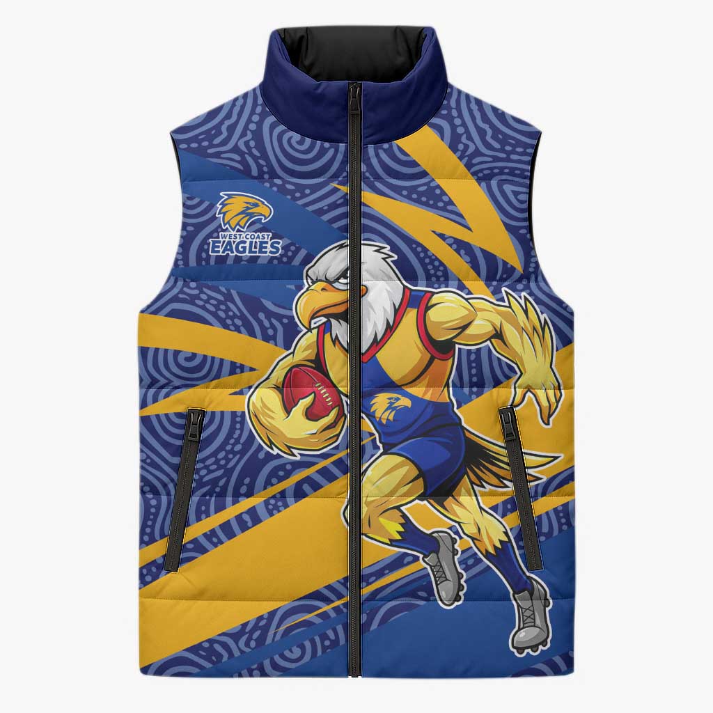 West Coast Eagles Australian Football Sleeveless Puffer Jacket Fierce Eagle Mascot With Indigenous Pattern Art
