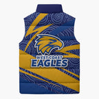 West Coast Eagles Australian Football Sleeveless Puffer Jacket Fierce Eagle Mascot With Indigenous Pattern Art
