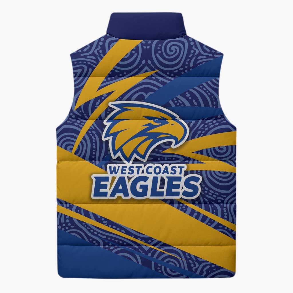 West Coast Eagles Australian Football Sleeveless Puffer Jacket Fierce Eagle Mascot With Indigenous Pattern Art