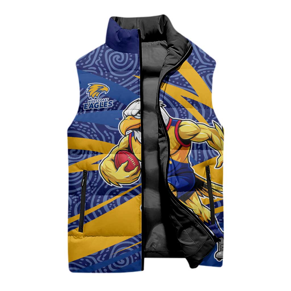 West Coast Eagles Australian Football Sleeveless Puffer Jacket Fierce Eagle Mascot With Indigenous Pattern Art