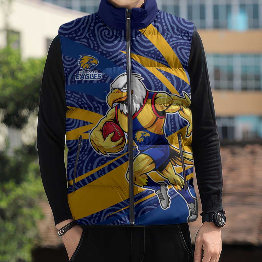 West Coast Eagles Australian Football Sleeveless Puffer Jacket Fierce Eagle Mascot With Indigenous Pattern Art