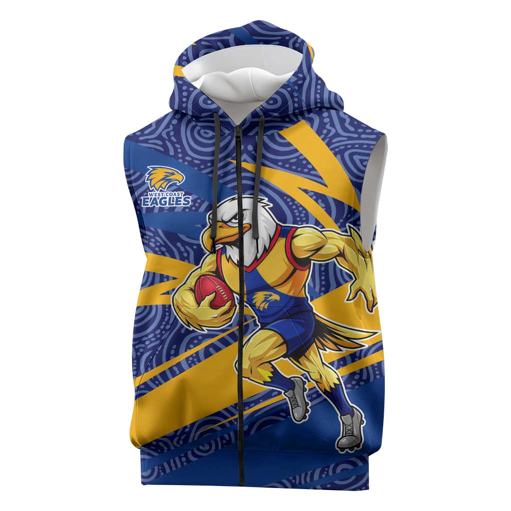 West Coast Eagles Australian Football Sleeveless Zip Hoodie Fierce Eagle Mascot With Indigenous Pattern Art