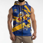 West Coast Eagles Australian Football Sleeveless Zip Hoodie Fierce Eagle Mascot With Indigenous Pattern Art