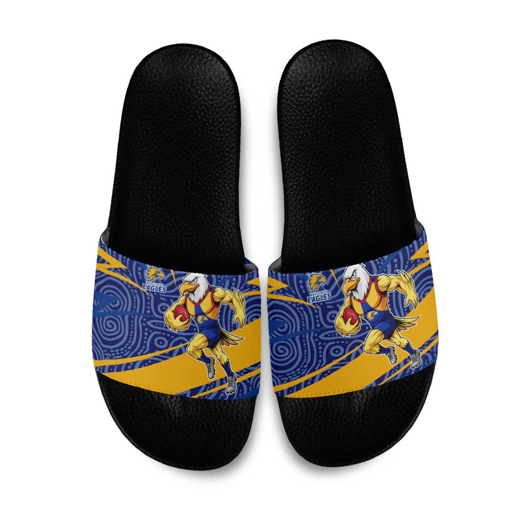 West Coast Eagles Australian Football Slide Sandals Fierce Eagle Mascot With Indigenous Pattern Art