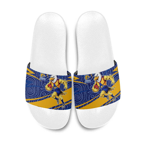 West Coast Eagles Australian Football Slide Sandals Fierce Eagle Mascot With Indigenous Pattern Art