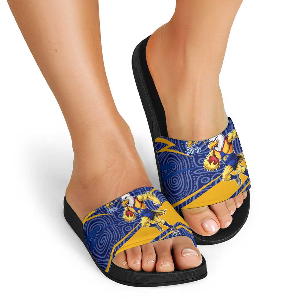 West Coast Eagles Australian Football Slide Sandals Fierce Eagle Mascot With Indigenous Pattern Art