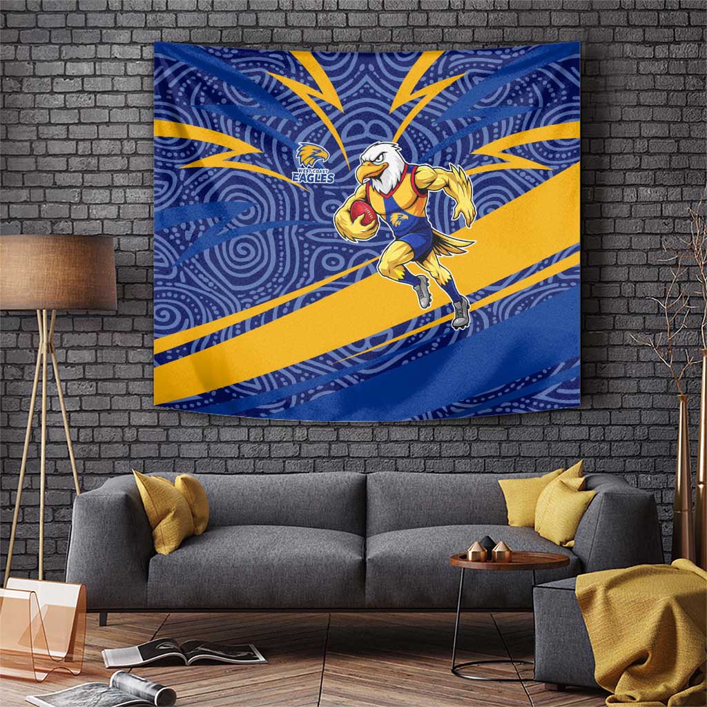 West Coast Eagles Australian Football Tapestry Fierce Eagle Mascot With Indigenous Pattern Art