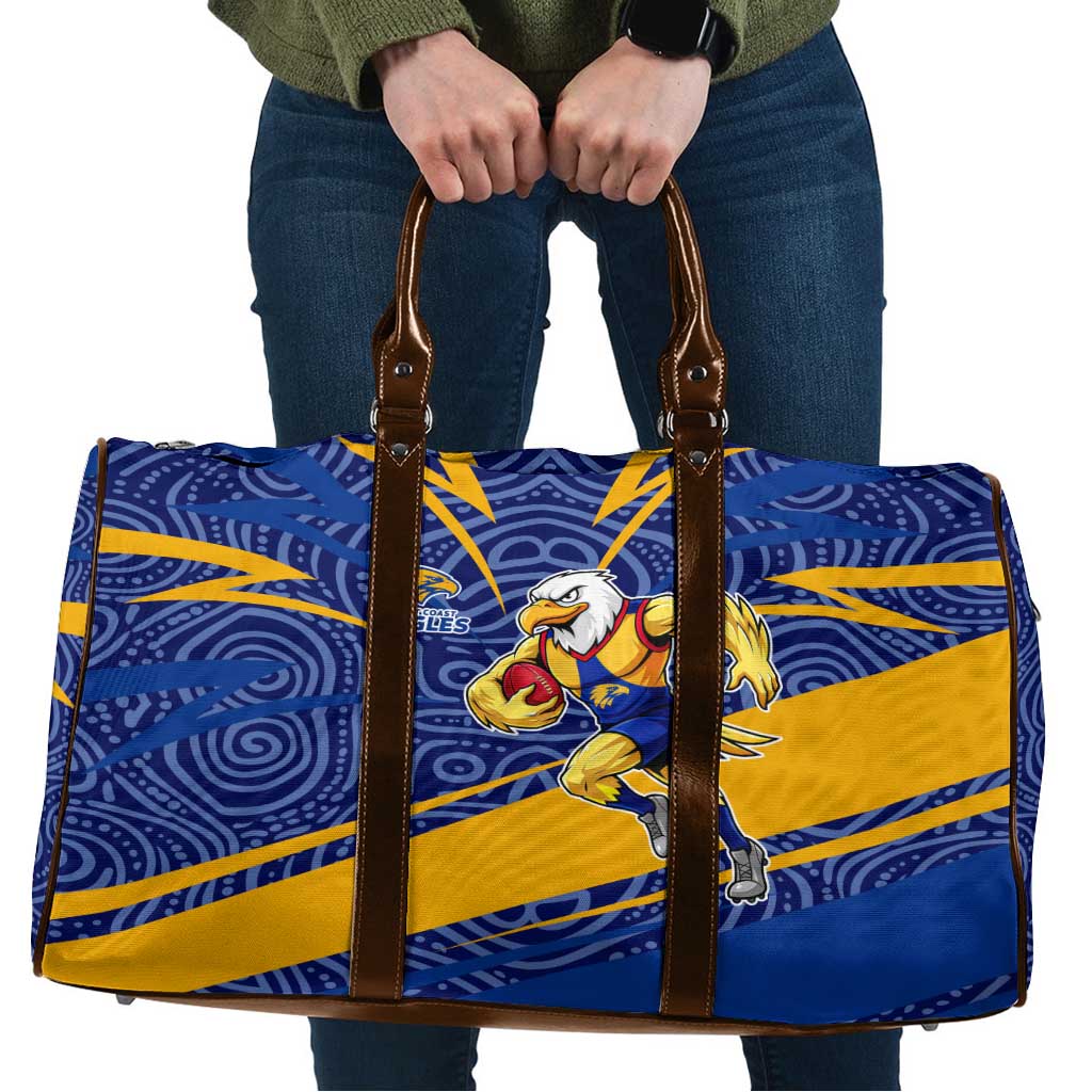 West Coast Eagles Australian Football Travel Bag Fierce Eagle Mascot With Indigenous Pattern Art