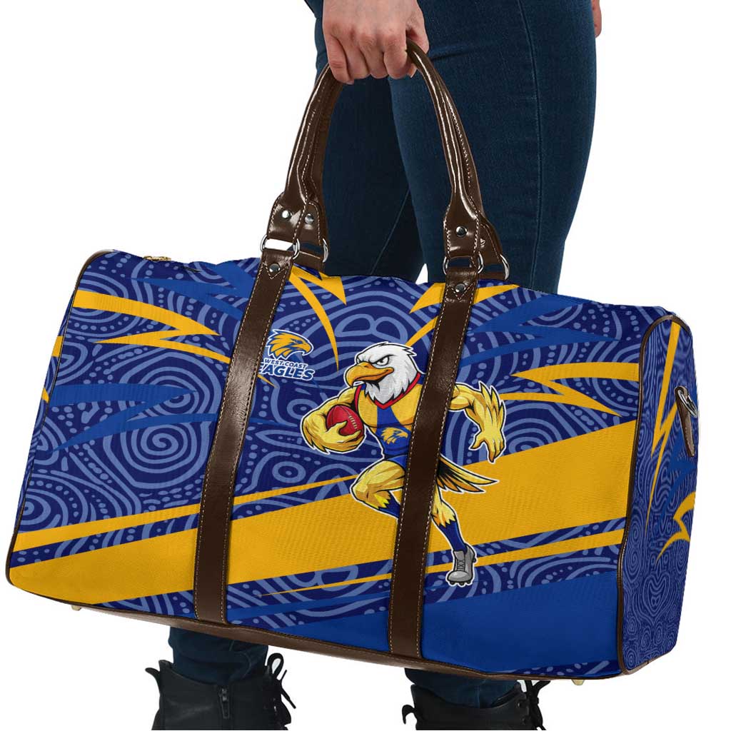 West Coast Eagles Australian Football Travel Bag Fierce Eagle Mascot With Indigenous Pattern Art