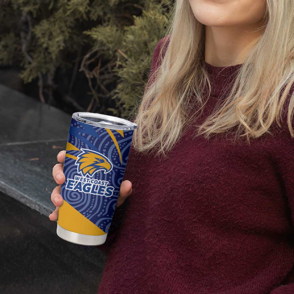 West Coast Eagles Australian Football Tumbler Cup Fierce Eagle Mascot With Indigenous Pattern Art