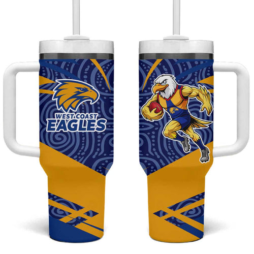 West Coast Eagles Australian Football Tumbler With Handle Fierce Eagle Mascot With Indigenous Pattern Art