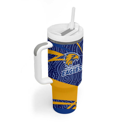 West Coast Eagles Australian Football Tumbler With Handle Fierce Eagle Mascot With Indigenous Pattern Art