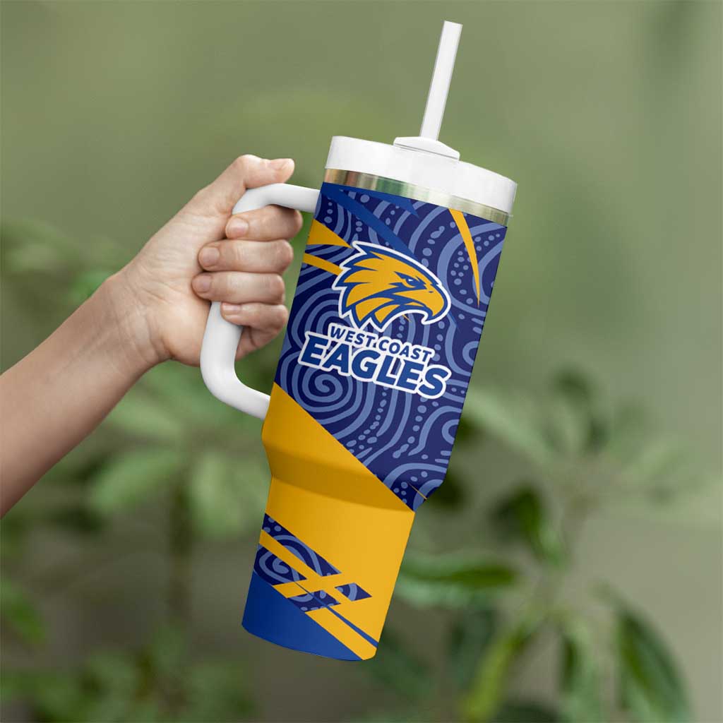 West Coast Eagles Australian Football Tumbler With Handle Fierce Eagle Mascot With Indigenous Pattern Art